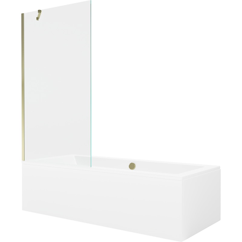 Mexen Cube téglalap alakú kád 180 x 80 cm burkolattal és 1-szárnyú paravánnal 90 cm, átlátszó, arany