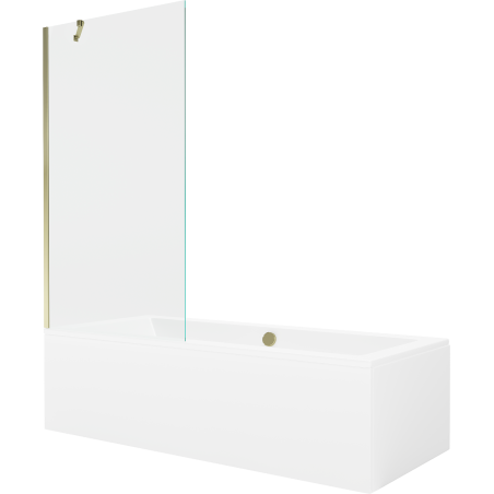 Mexen Cube téglalap alakú kád 180 x 80 cm burkolattal és 1-szárnyú paravánnal 90 cm, átlátszó, arany