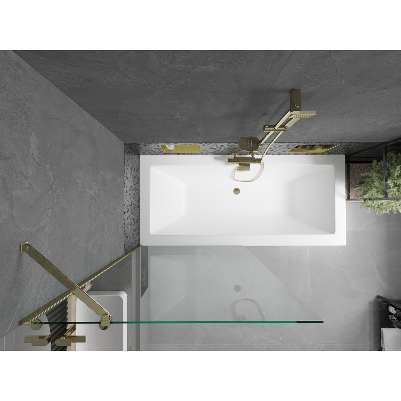 Mexen Cube téglalap alakú kád 180 x 80 cm burkolattal és 1-szárnyú paravánnal 90 cm, átlátszó, arany