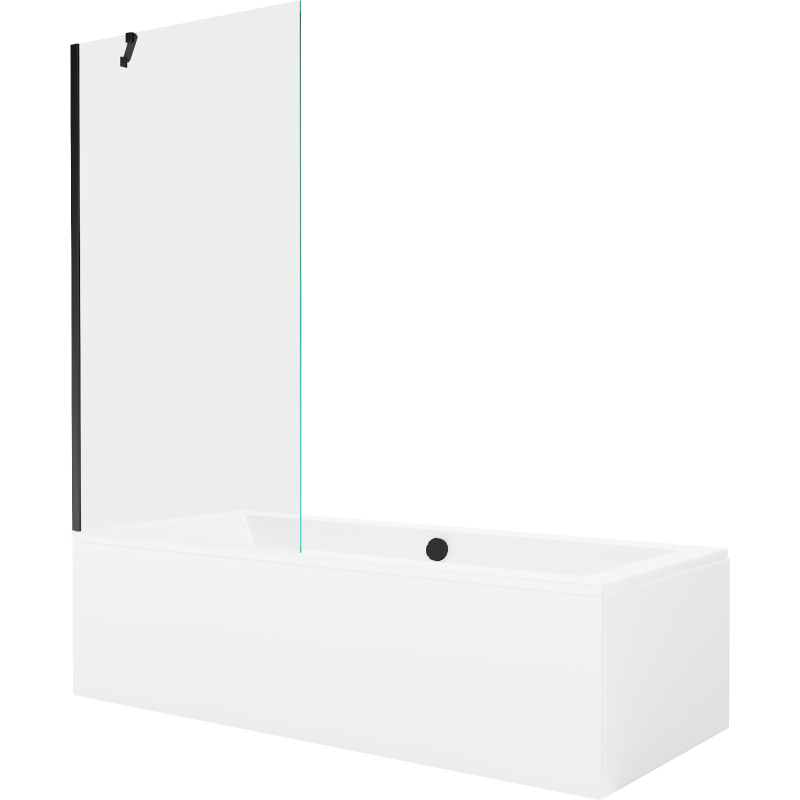 Cada dreptunghiulară Mexen Cube 180 x 80 cm cu panou și paravan cu 1 canat 90 cm, transparent, negru - 550518080X9509000070