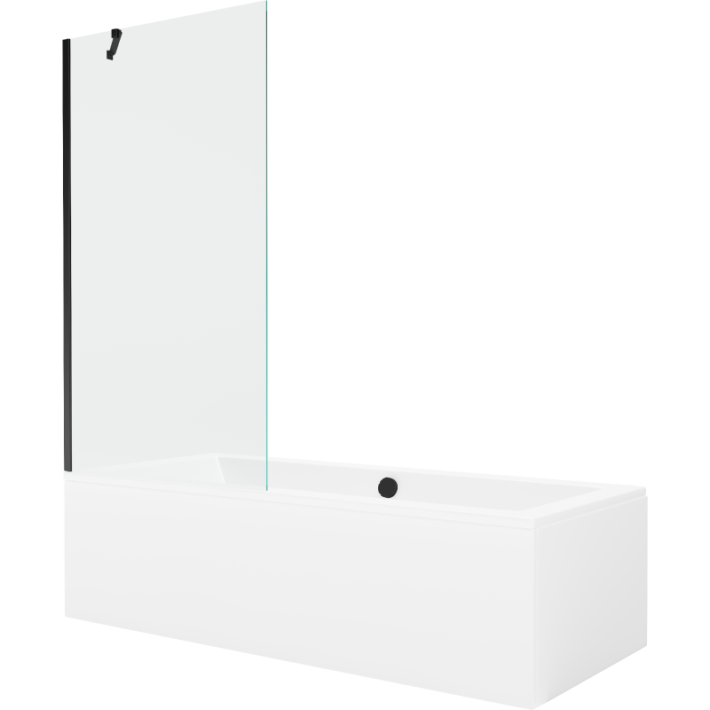 Mexen Cube cadă dreptunghiulară 180 x 80 cm cu carcasă și paravan cu 1 aripă de 90 cm, transparent, negru - 550518080X950900007?