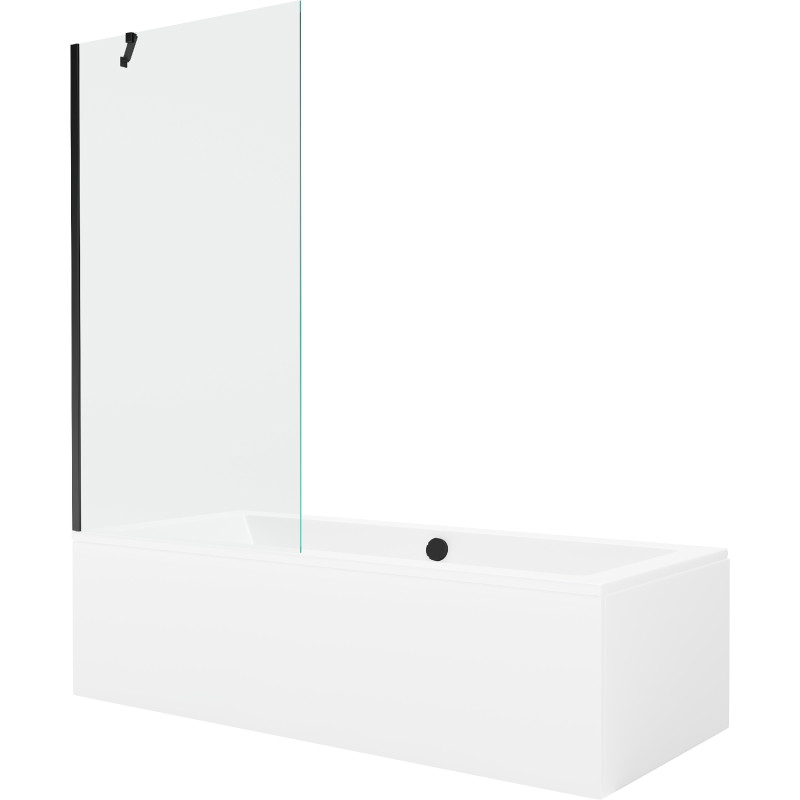 Mexen Cube téglalap alakú kád 180 x 80 cm borítással és 1-szárnyú 90 cm-es paravánnal, átlátszó, fekete