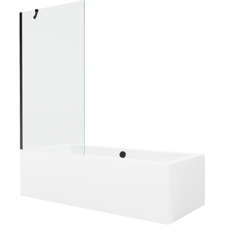 Cada dreptunghiulară Mexen Cube 180 x 80 cm cu panou și paravan cu 1 canat 90 cm, transparent, negru - 550518080X9509000070