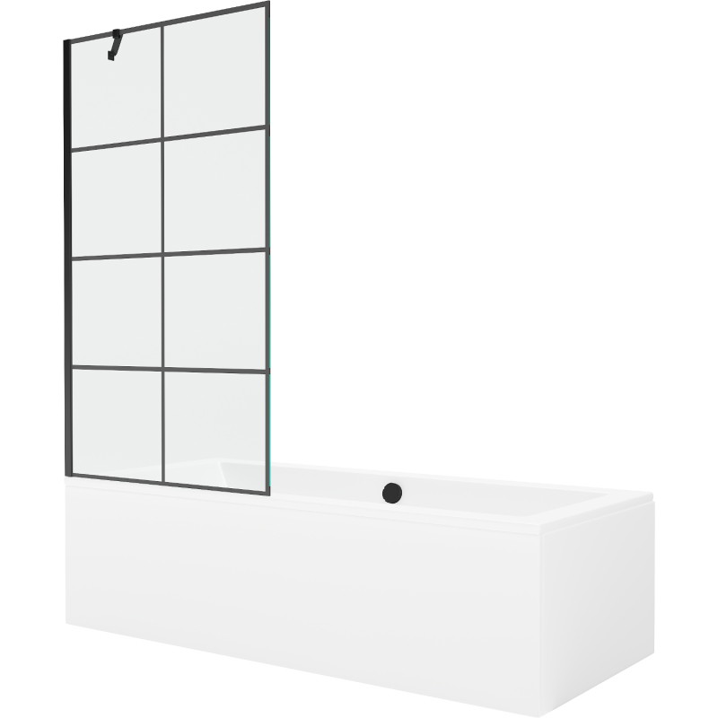 Mexen Cube téglalap alakú kád 180 x 80 cm burkolattal és 1-szárnyas paravánnal 90 cm, fekete minta - 550518080X9509007077