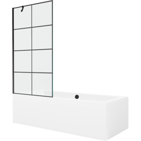 Mexen Cube cadă dreptunghiulară 180 x 80 cm cu cadru și paravan cu 1 canat 90 cm, model negru - 550518080X9509007077