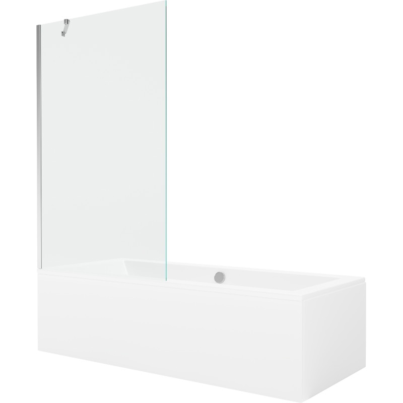 Mexen Cube téglalap alakú kád 180 x 80 cm burkolattal és 1-szárnyú paravánnal 100 cm, átlátszó, króm