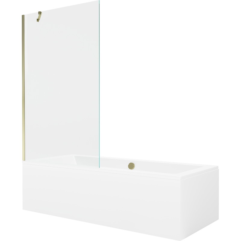 Mexen Cube cadă dreptunghiulară 180 x 80 cm cu carcasă și paravan cu 1 canat 100 cm, transparent, auriu