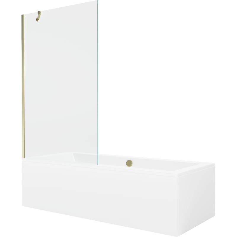 Mexen Cube cadă rectangulară 180 x 80 cm cu carcasă și paravan cu 1 canat de 100 cm, transparent, auriu