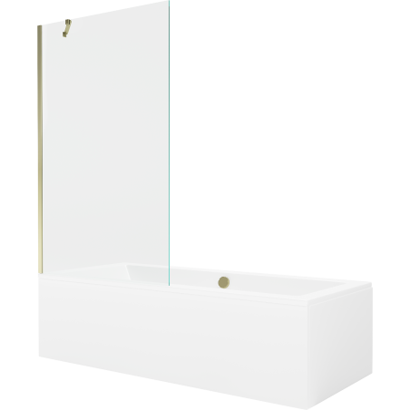 Mexen Cube cadă rectangulară 180 x 80 cm cu carcasă și paravan cu 1 canat de 100 cm, transparent, auriu