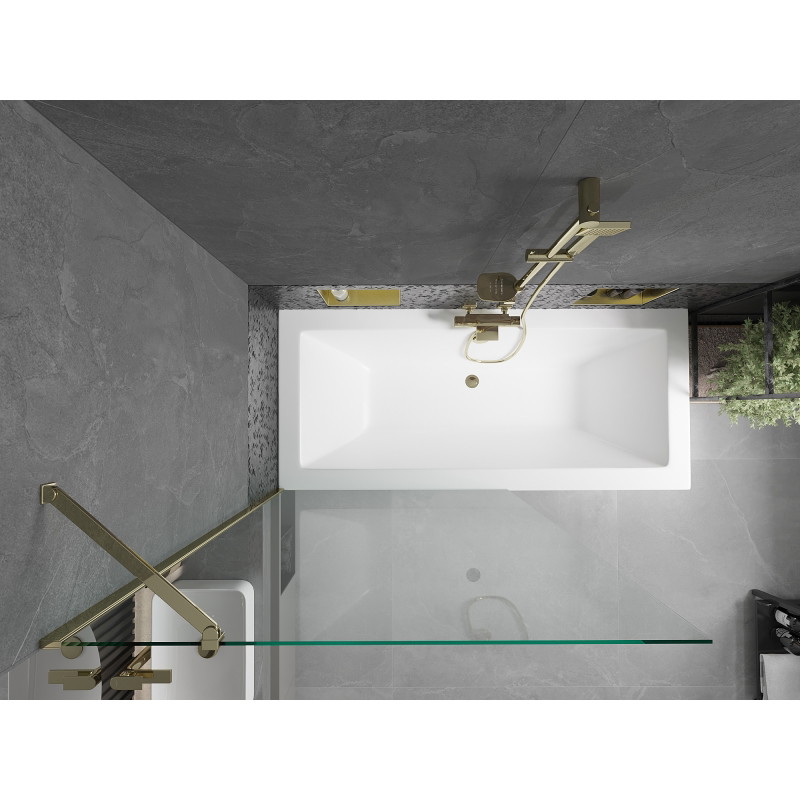 Mexen Cube cadă dreptunghiulară 180 x 80 cm cu carcasă și paravan cu 1 canat 100 cm, transparent, auriu