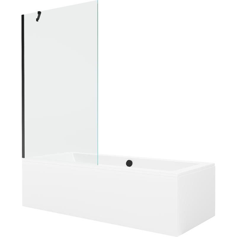 Mexen Cube cadă dreptunghiulară 180 x 80 cm cu panou și paravan cu 1 canat 100 cm, transparent, negru - 550518080X9510000070