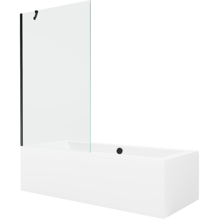 Mexen Cube téglalap alakú kád 180 x 80 cm burkolattal és 1-szárnyú paravánnal 100 cm, átlátszó, fekete