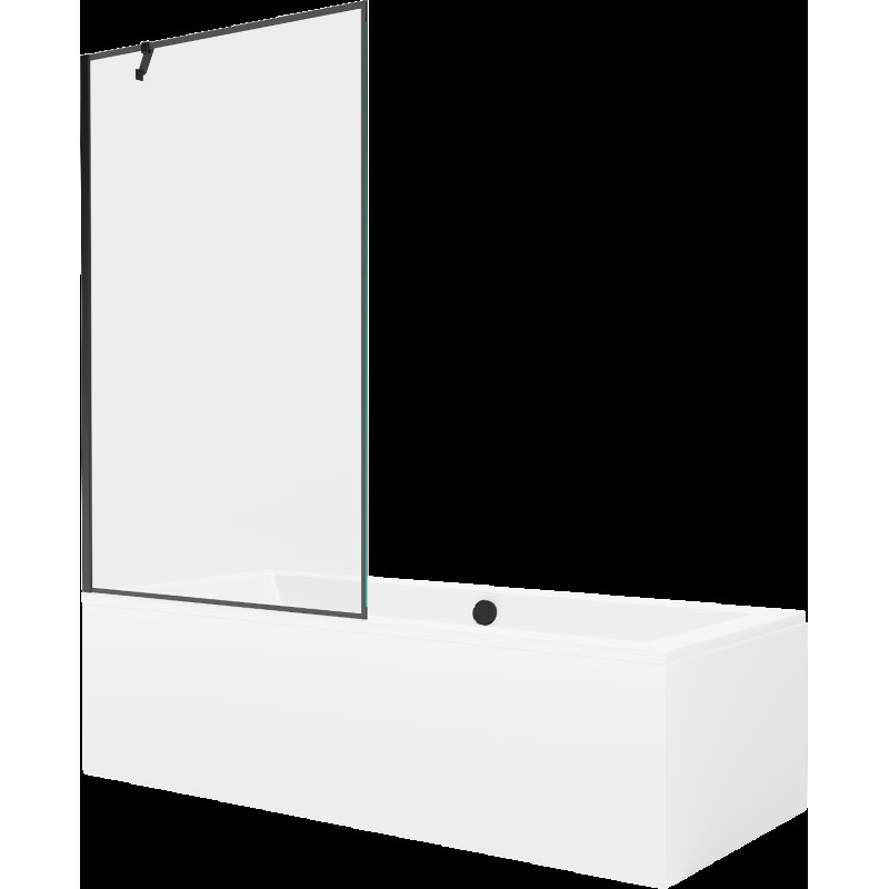 Mexen Cube cadă dreptunghiulară de 180 x 80 cm cu panouri si paravan cu 1 aripă 100 cm, Model negru - 550518080X9510007070