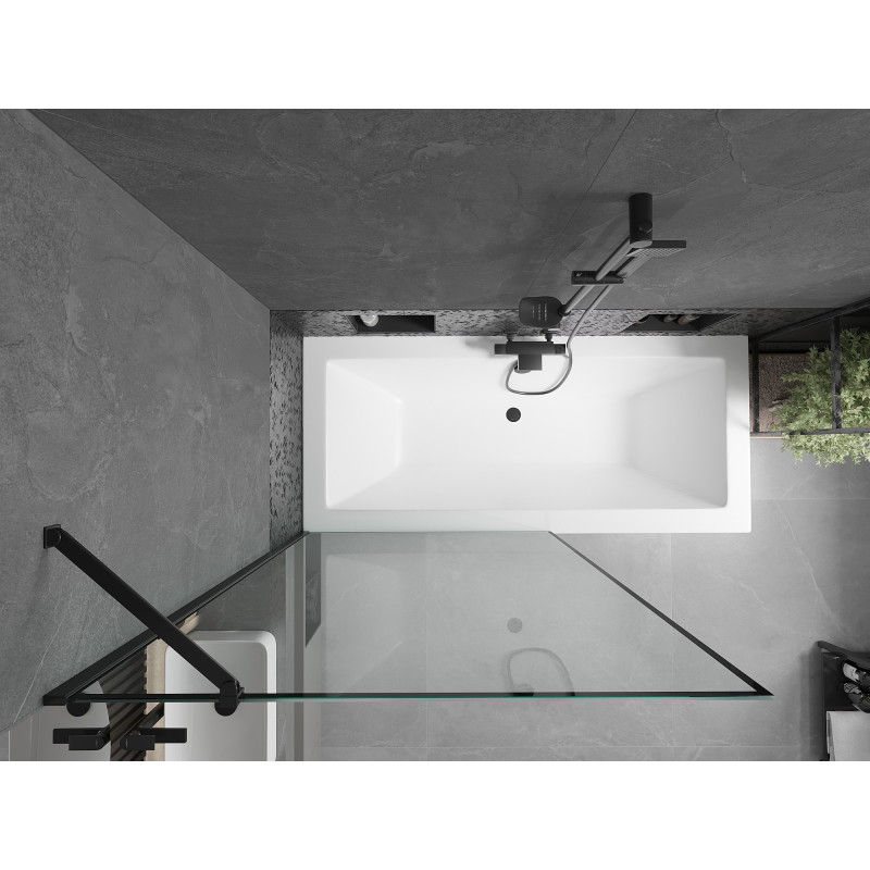 Mexen Cube téglalap alakú kád 180 x 80 cm burkolattal és 1-szárnyú paravánnal 100 cm, fekete mintás