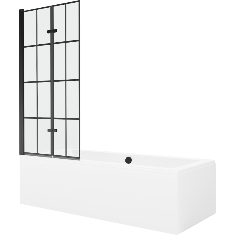 Mexen Cube 170 x 80 cm téglalap alakú kád burkolattal és 2 szárnyas kádparavánnal 80 cm, Fekete minta - 550517080X9208027077