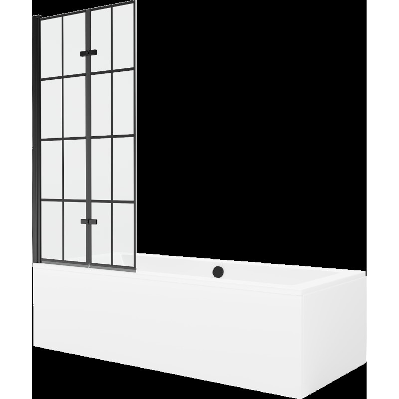 Mexen Cube cadă dreptunghiulară de 170 x 80 cm cu panouri si paravan cu 2 aripi 80 cm, Model negru - 550517080X9208027077