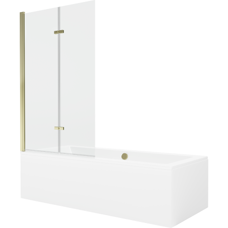 Mexen Cube cadă dreptunghiulară 170 x 80 cm cu panou și paravan cu 2 aripi 100 cm, transparent, auriu - 550517080X9210025000