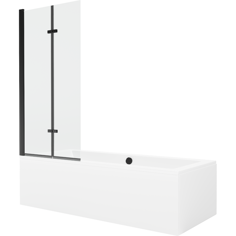 Cadă dreptunghiulară Mexen Cube 180 x 80 cm cu carcasă și paravan cu 2 uși 80 cm, transparent, negru - 550518080X9208027000