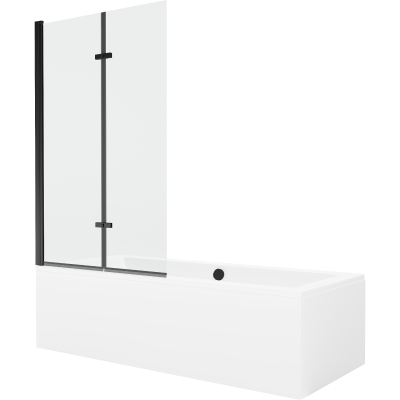 Mexen Cube cadă dreptunghiulară 180 x 80 cm cu carcasă și paravan cu 2 uși 100 cm, transparent, negru - 550518080X9210027000