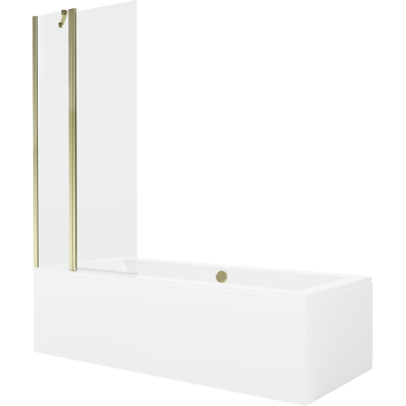 Mexen Cube cadă dreptunghiulară de 170 x 80 cm cu panouri si paravan cu 1 aripă 80 cm, transparent, auriu - 550517080X9408115000