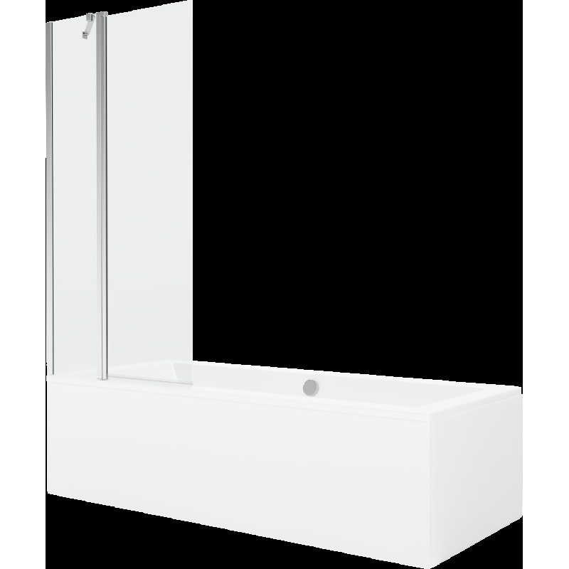 Mexen Cube cadă dreptunghiulară de 180 x 80 cm cu panouri si paravan cu 1 aripă 80 cm, transparent, crom - 550518080X9408110100