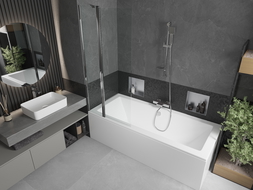 Mexen Cube cadă dreptunghiulară de 180 x 80 cm cu panouri si paravan cu 1 aripă 80 cm, transparent, crom - 550518080X9408110100