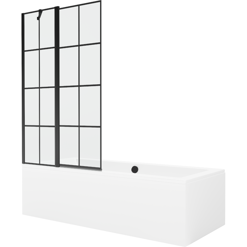 Mexen Cube cadă dreptunghiulară de 180 x 80 cm cu panouri si paravan cu 1 aripă 100 cm, Model negru - 550518080X9410117077