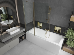 Mexen Cube cadă dreptunghiulară 180 x 80 cm cu panel și paravan cu 1 canat 120 cm, transparent, auriu - 550518080X9412115000