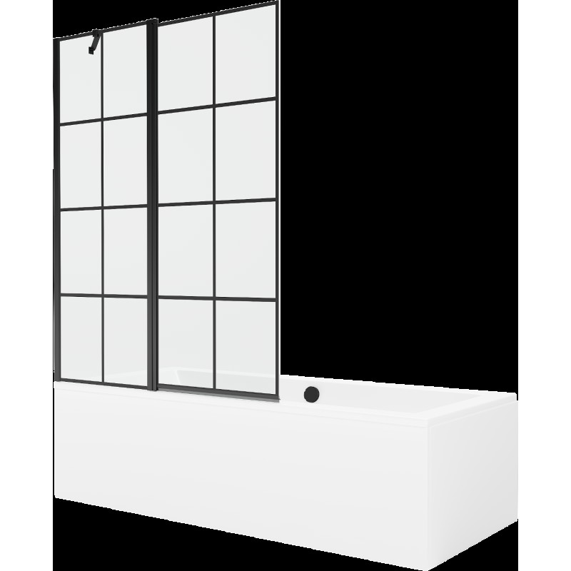 Mexen Cube cadă dreptunghiulară de 180 x 80 cm cu panouri si paravan cu 1 aripă 120 cm, Model negru - 550518080X9412117077