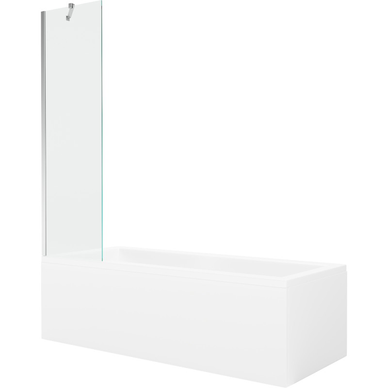 Mexen Cubik cadă dreptunghiulară 150 x 70 cm cu placare și paravan cu 1 aripă 50 cm, transparent, crom