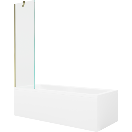 Mexen Cubik cadă dreptunghiulară 150 x 70 cm cu panou și paravan de 50 cm, transparent, auriu - 550315070X9505000050