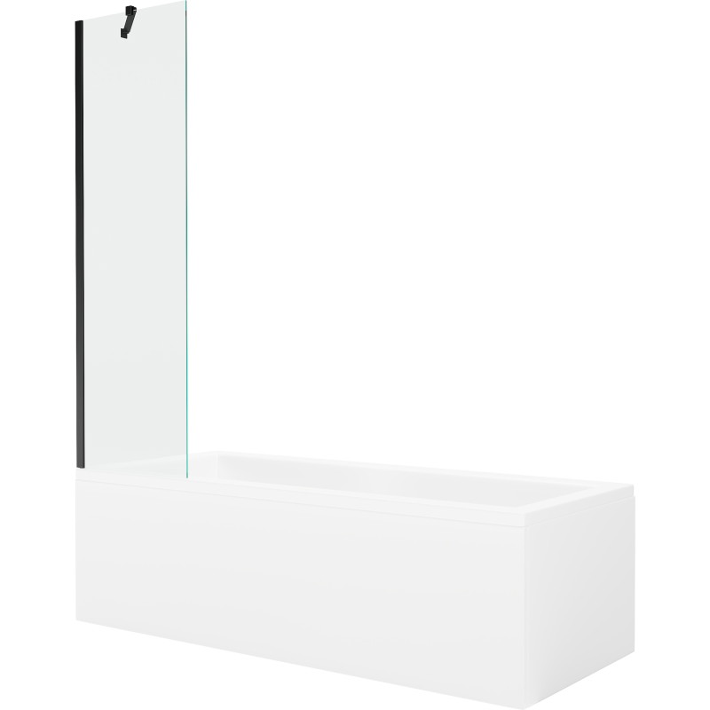 Mexen Cubik cadă dreptunghiulară 150 x 70 cm cu carcasă și paravan cu 1 aripă 50 cm, transparent, negru