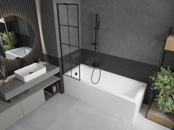 Mexen Cubik cadă dreptunghiulară 150 x 70 cm cu mască și paravan cu 1 panou 50 cm, model negru - 550315070X9505007077