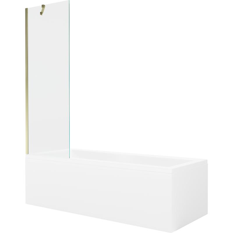 Mexen Cubik cadă dreptunghiulară 150 x 70 cm cu panou și paravan cu 1 canat 60 cm, transparent, auriu - 550315070X9506000050