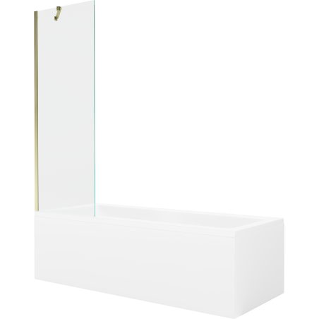 Mexen Cubik cadă dreptunghiulară 150 x 70 cm cu panou și paravan cu 1 canat 60 cm, transparent, auriu - 550315070X9506000050