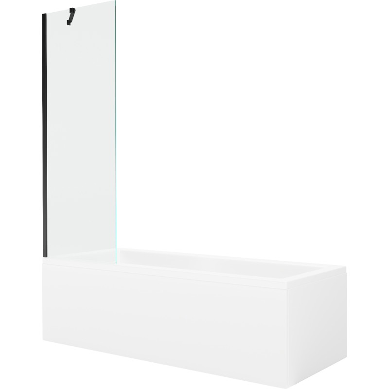 Mexen Cubik cadă dreptunghiulară 150 x 70 cm cu carcasă și paravan cu 1 canat 60 cm, transparent, negru