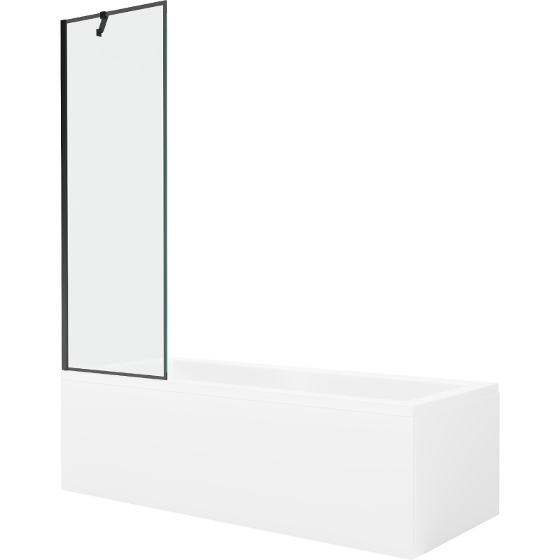 Mexen Cubik cadă dreptunghiulară 150 x 70 cm cu mască și paravan cu 1 panou 60 cm, model negru - 550315070X9506007070