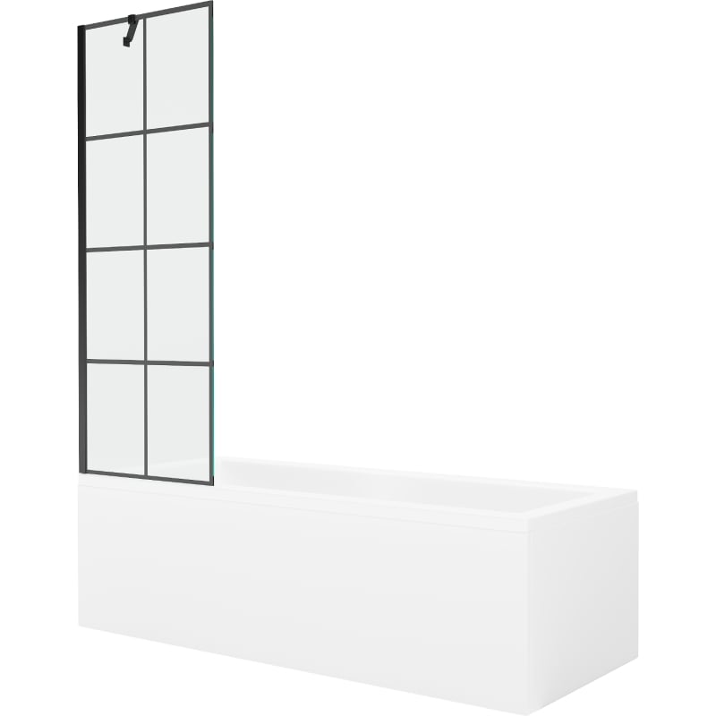 Mexen Cubik rektanguláris fürdőkád 150 x 70 cm burkolattal és 1 szárnyas 60 cm-es paravánnal, fekete mintával