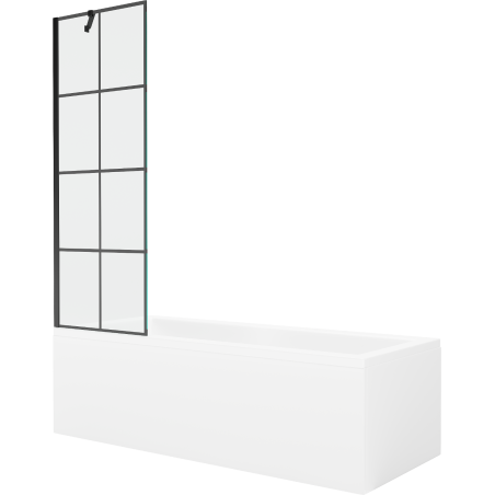 Mexen Cubik rektanguláris fürdőkád 150 x 70 cm burkolattal és 1 szárnyas 60 cm-es paravánnal, fekete mintával