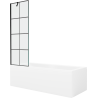 Mexen Cubik rektanguláris fürdőkád 150 x 70 cm burkolattal és 1 szárnyas 60 cm-es paravánnal, fekete mintával