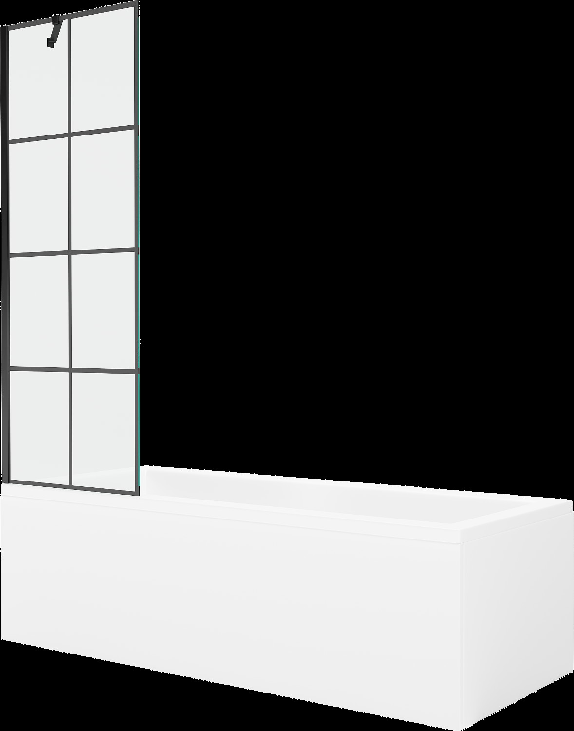 Mexen Cubik cadă dreptunghiulară de 150 x 70 cm cu panouri si paravan cu 1 aripă 60 cm, Model negru - 550315070X9506007077