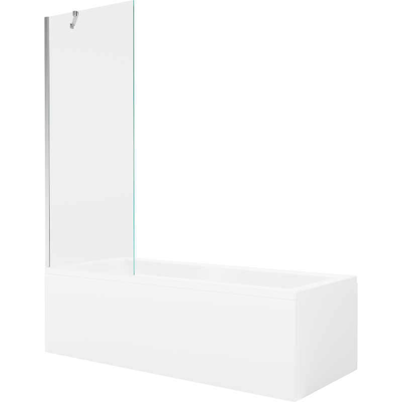 Mexen Cubik cadă dreptunghiulară 150 x 70 cm cu panou și paravan cu 1 canat 70 cm, transparent, crom - 550315070X9507000001