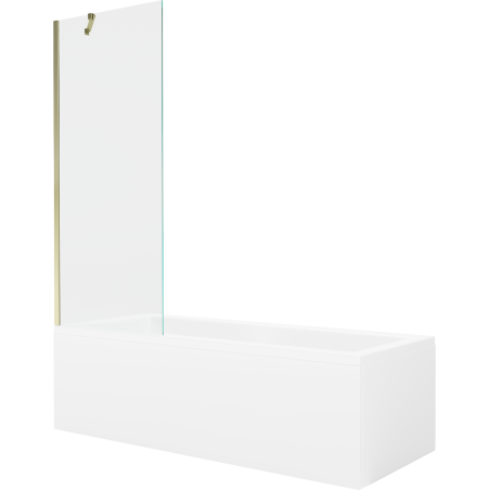 Mexen Cubik Cadă dreptunghiulară 150 x 70 cm cu panou și paravan cu 1 canat de 70 cm, transparent, auriu