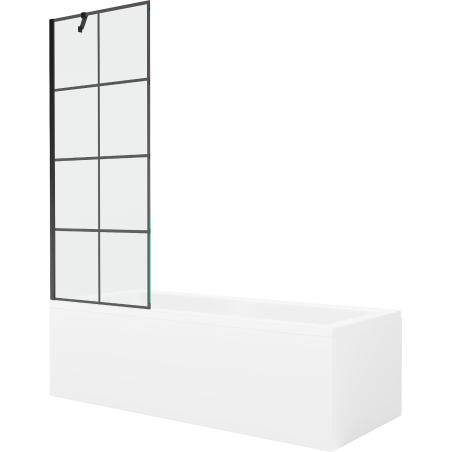 Mexen Cubik cadă dreptunghiulară 150 x 70 cm cu panou și paravan cu 1 aripă 70 cm, model negru - 550315070X9507007077