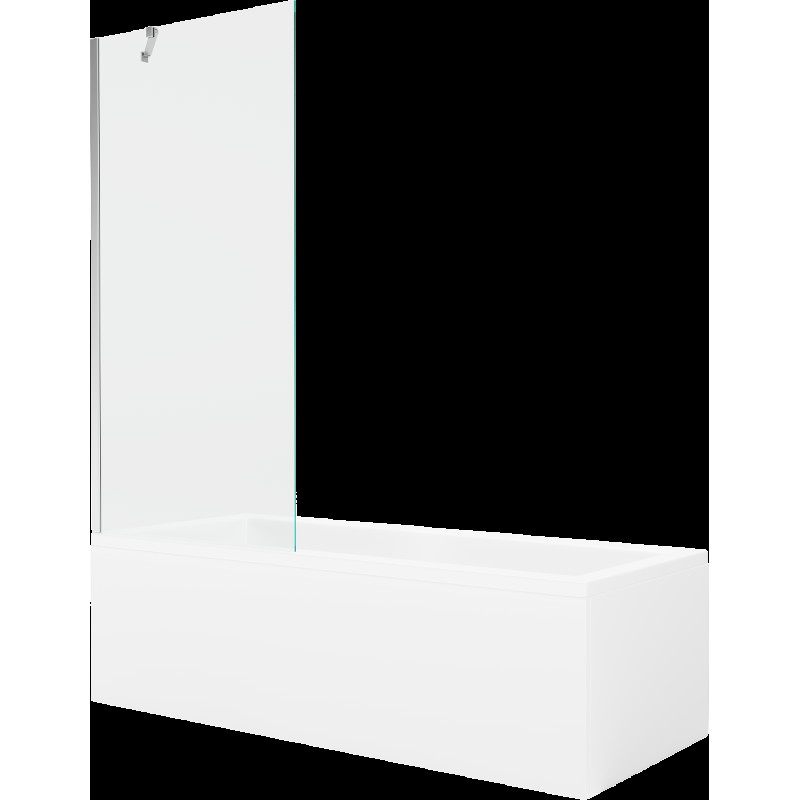 Mexen Cubik cadă dreptunghiulară de 150 x 70 cm cu panouri si paravan cu 1 aripă 80 cm, transparent, crom - 550315070X9508000001