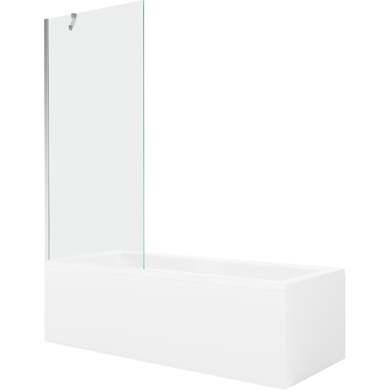Mexen Cubik téglalap alakú kád 150 x 70 cm burkolattal és 1-szárnyú paravánnal 80 cm, átlátszó, króm