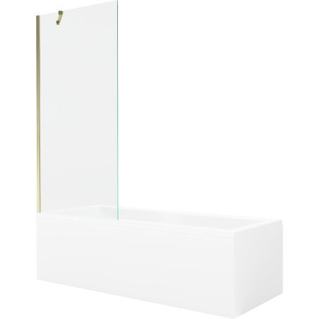 Mexen Cubik cadă dreptunghiulară 150 x 70 cm cu înveliș și paravan cu 1 canat 80 cm, transparent, auriu - 550315070X9508000050