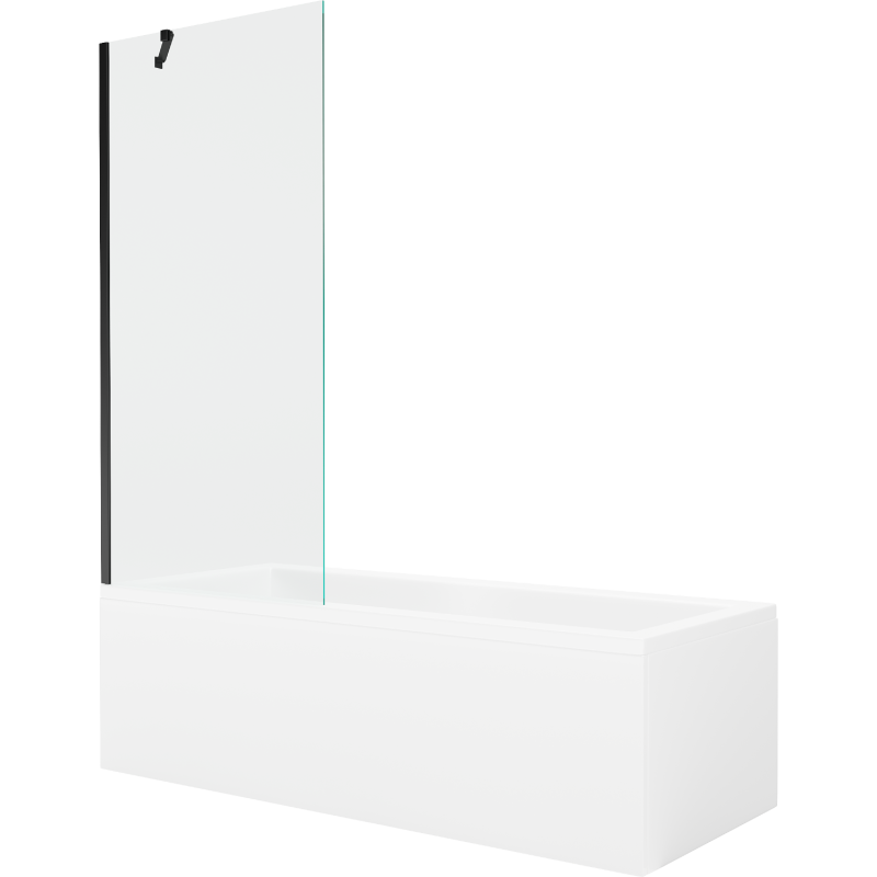 Mexen Cubik cadă dreptunghiulară 150 x 70 cm cu panou și paravan cu 1 aripă 80 cm, transparent, negru - 550315070X9508000070