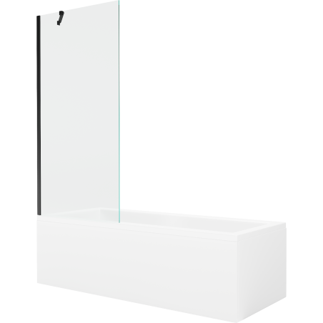 Mexen Cubik cadă dreptunghiulară 150 x 70 cm cu îmbrăcăminte și paravan cu 1 aripă de 80 cm, transparent, negru