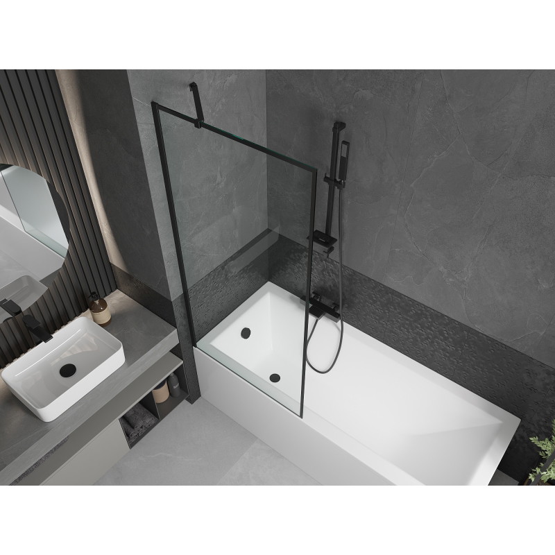 Mexen Cubik téglalap alakú kád 150 x 70 cm burkolattal és 1-szárnyú paravánnal 80 cm, fekete mintázat